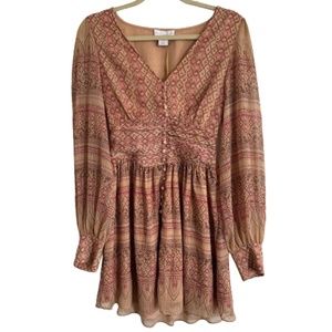 House of Harlow 1960 Geometric Mini Dress in Tan and Pink